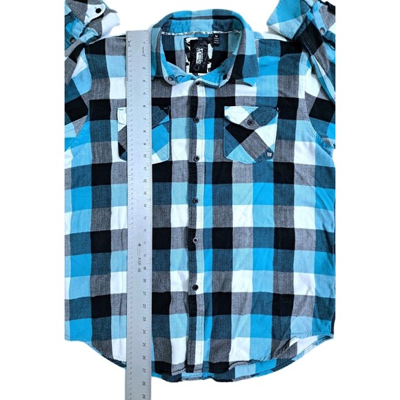 Ocean Current Mens Medium Flannel Shirt Lumberjack Blue Black White Check Plaid - Picture 8 of 9